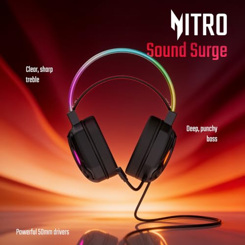 Image of Acer Nitro Phantom HX5 Wired Gaming Headset | Virtual 7.1 Surround Sound | 50mm Dynamic Drivers | RGB Lighting | Noise Reduction Mic | USB Gaming Headphones for PC, Laptop with Deep Bass Audio