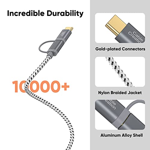 Cablecreation 2 In 1 Usb C Cable 0.8Ft, Braided Micro Usb + Usb C To Usb A Fast Charge Cord Compatible With Galaxy S22 Ultra Note 8, Pixel Xl, Android & Usb-C Devices, 0.25 M/Space Gray #TOP3