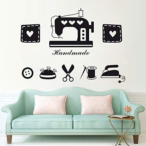 Adesivo Da Parete Per Cucire Macchina Da Cucire Forbici Per Bottoni In Ferro Adesivo Da Parete In Vinile Negozio Di Cucito Decorazione Murale Fatta A Mano Carta Da Parati 42X30Cm