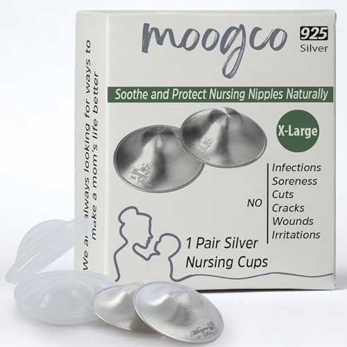 Image of Moogco The Original Silver Nursing Cups - Nipple Shields for Nursing Newborn - Breastfeeding Essentials - Newborn Essentials Must Haves - Nipple Covers Breastfeeding - 925 Silver (X-Large)