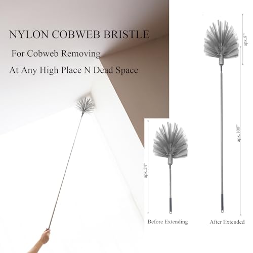 Image of 5Pcs Microfiber Feather Duster Cobweb Remover and Ceiling Fan Duster with Telescopic Pole 3-Stage Stainless Steel Handle - 100 inch Dust Remove Cleaning Brush Tool Set