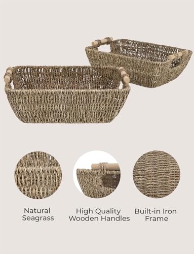 Storageworks EISWAU1007B2 Hand-Woven Large Storage Baskets With Wooden Handles, Seagrass Wicker Baskets thumb #2