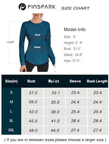Pinspark Women'S Long Sleeve Workout Shirts Crew Neck Sports Yoga Running Dry Fit Tops Basic Loose Fit Side Split A_Turquoise Medium thumb #5