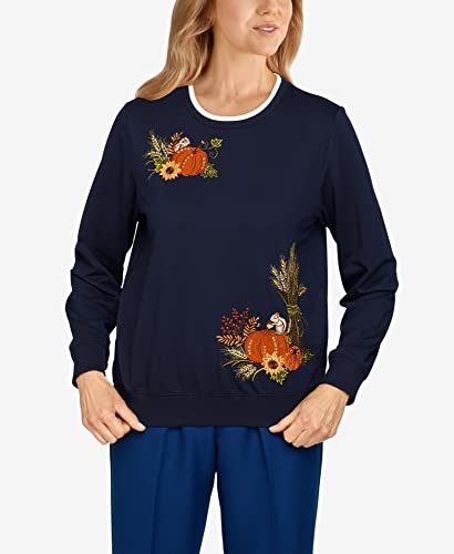 Alfred Dunner Womens Pumpkin Top, Navy, M4