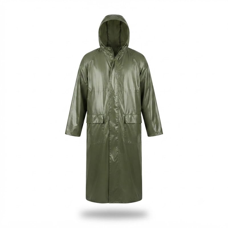elevea 𝟏 𝐘𝐞𝐚𝐫 𝐖𝐚𝐫𝐫𝐚𝐧𝐭𝐲 Long Hooded Waterproof PVC Raincoat, Heavy Duty Reusable Rain Jacket with Front Button Closure for Motorcycle Riding, Trekking, Camping-picture-5
