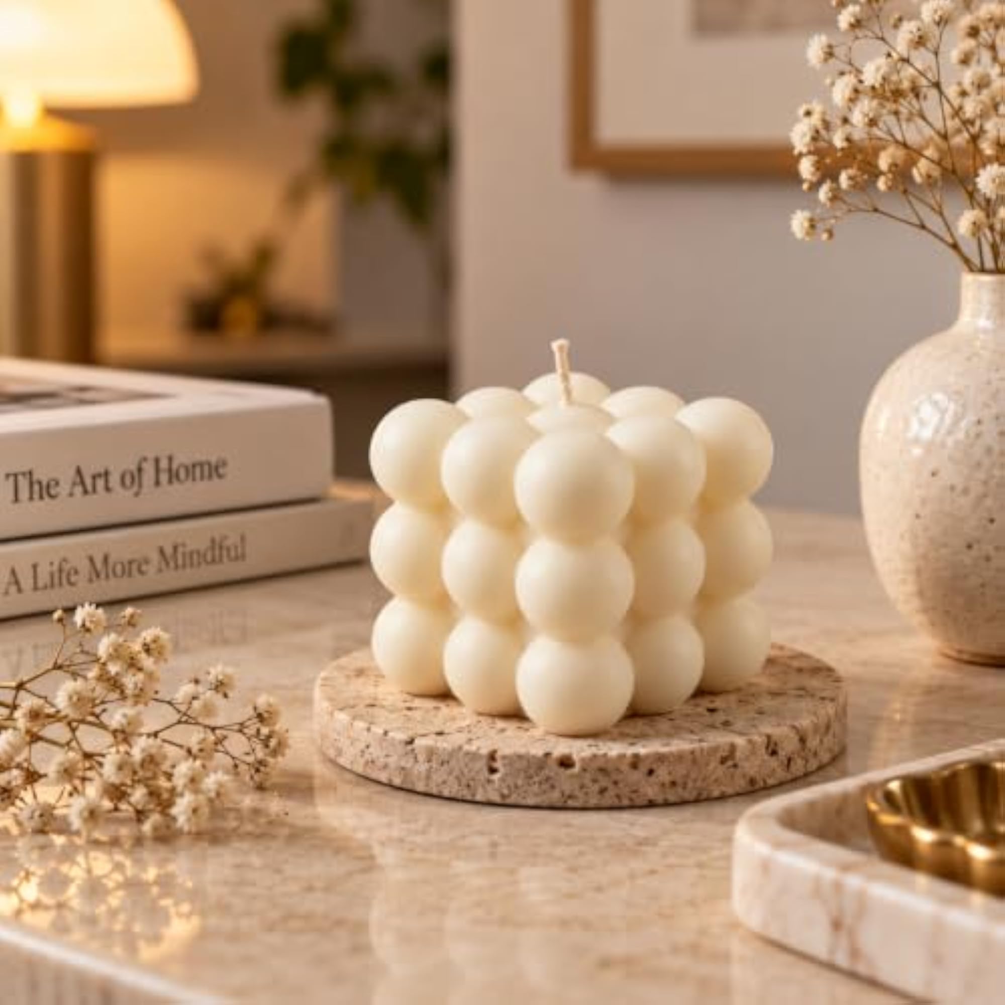 Bubble Cube Candle Ivory, 100% Paraffin Wax