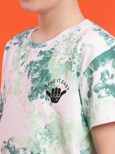 Image of Li'l Tomatoes Boys Cotton Blend Tie-Dye Regular Fit T-Shirt, Green, 11-12 Years