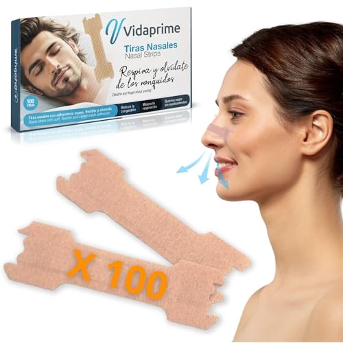 Vidaprime Tiras Nasales ANTIRONQUIDOS para Dormir 100Uds Nasal strips Tiritas nariz RESPIRAR Tiras Antironquidos nasal Hombre y Mujer INSTANTÁNEO Congestión Nasal REDUCIR Ronquidos Deporte y Sueño