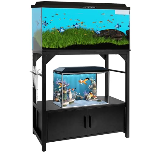Aquarium Stand 20-29 Gallon, 29 Gallon Fish Tank Stand with Aquarium Tools Organizer, 3 Tier Breeder Tank Stand with Storage Cabinet, Heavy Duty Metal Frame for 20 – 29 Gallon Long Aquarium