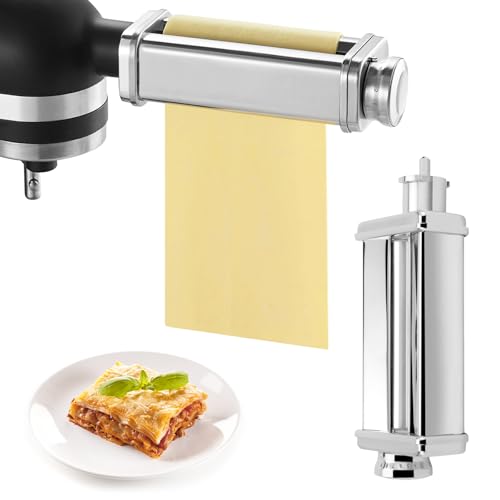 Accessoire Pâtes Inox 304 pour Robot Kenwood, Machine à Pâtes avec Bouton, 8 Épaisseurs Réglables, Laminoir à Pâtes pour Accessoires Kenwood Kmix/Chef, Argent