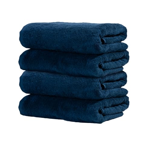 Ôhm - Terry Cloth Towel Set - 4 Extra Fluffy & Soft Bath Towels - 27x54 Inch - for Home, Hotel & Spa Turkish Cotton & Oeko-TEX Certified - Navy Blue