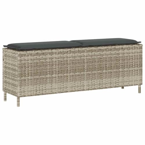 LAPOOH Banco jardín con cojín ratán sintético Gris Claro 110x30x40,5cm, Banco Exterior, Banco Terraza, Banco De Jardin Exterior - 4104159