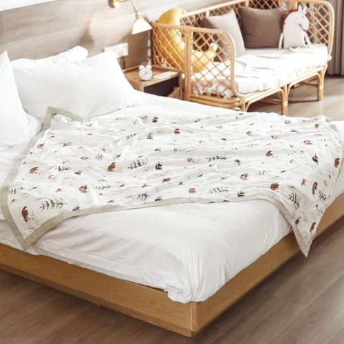 Image of GRSSDER Cotton Muslin Quilt Blanket - Silky Soft and Breathable Kids' Throw Blanket, Oversized Muslin Blankets for Newborns, Toddlers & Kids, 6 Layers Reversible Design for All Seasons, 55 inch x 69 inch