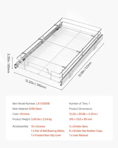 Image of VEVOR Pull Out Cabinet Organizer 12.2 inch W x 20.98 inch D Steel Slide Out Drawers