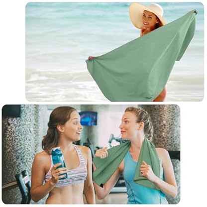 ZYXBBD Mikrofaser Handtuch 3er Set(160x80cm Groß Badetuch +2 Stück 80x40cm Klein Handtuch), Gestreiftes Strandtuch Reisehandtuch Schnelltrocknend Microfaser Handtücher für Fitness Strand,Reise Grün – Bild 8