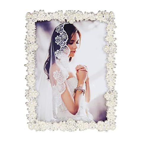 5x7 Pearl Picture Frame with Rhinestones Cover