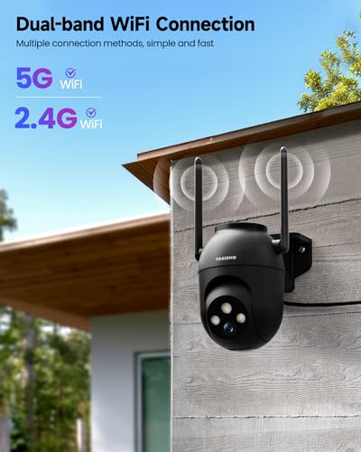 Image of TOAIOHO 2K Outdoor /Indoor WiFi Surveillance Camera, Colorful Night Vision, 360 Full Protection, Night Vision, Bi-Directional Audio, Motion Alert, Black