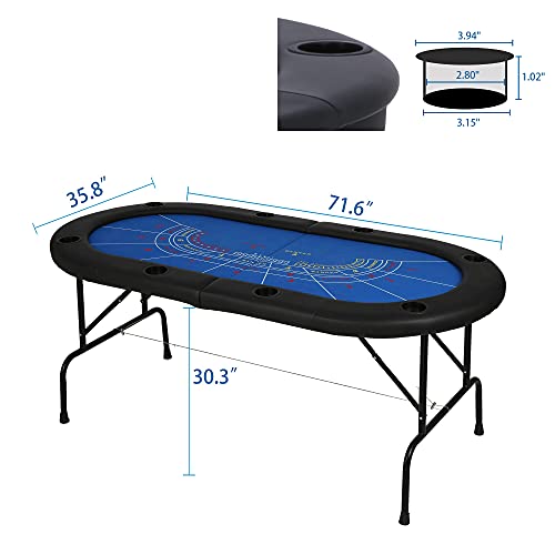 Vilobos Craps Table 8 Players Poker Table Folding Texas Holdem Poker Card Table Casino Games Blackjack Baccarat -Blue (Craps Table)