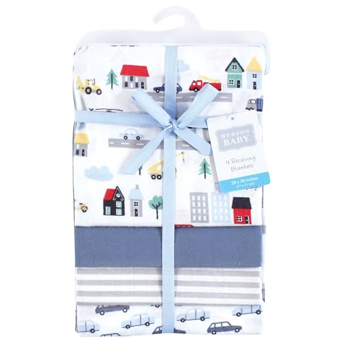 Image of Hudson Baby Unisex Baby Cotton Poly Flannel Receiving Blankets, City Life, One Size