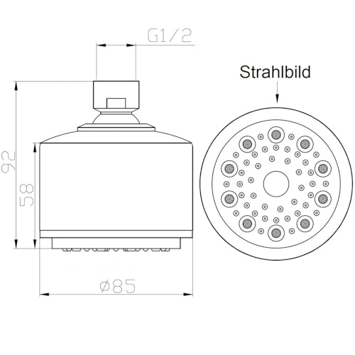 Daloual - 1x Design Duschkopf, Brause mit Antikalk-Düsen und Kugelgelenk, hochwertig verchromt, 1/2 Zoll Anschluss