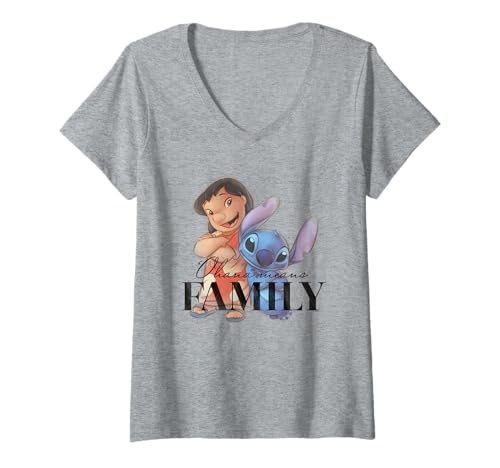 T-shirt Stitch Disney 100 Ans haut femme col V imprimé Lilo et Stitch Ohana