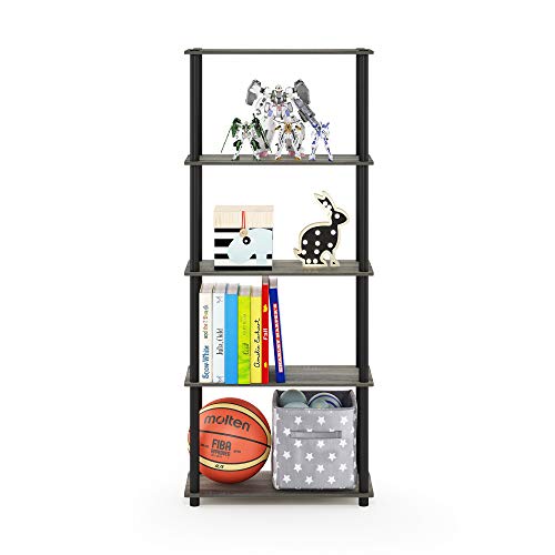 Image of Furinno TURN-N-TUBE Storage Shelves, 5-Tier Book Shelf, Corner Shelf, Toolless Open Shelves, for Organization and Storage, Living Room, Garage, Home Office, French Oak