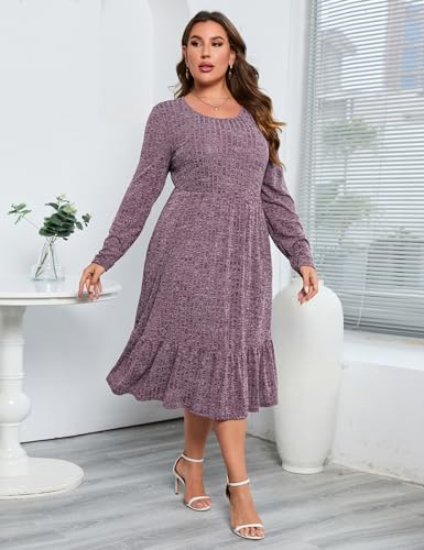 Image of ShopWonder Womens Plus Size Ribbed Knit Sweater Dress Long Sleeve Stretchy Comfy Casual Fall Dress with Pockets