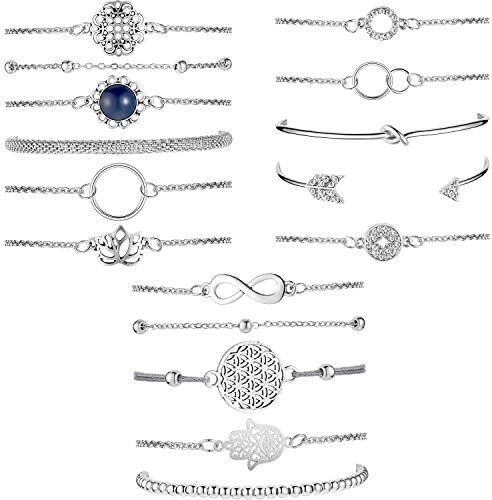Hicarer 16 Pcs Gold/Sliver Bracelet for Women Dainty Stackable Bracelet Adjustable Trendy Jewelry Accessories Gifts for Women(Classic Style)