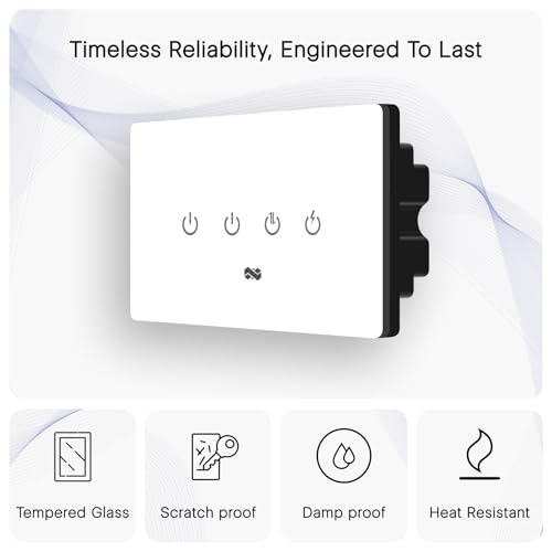Image of IOTICS Smart Wifi Switch Board: 4 Switch with 1 x High Load (AC /Geyser) switch. Touch, Remote, App Control. Voice Compatible with Alexa & Assistant. Smart Touch Switch For Home Automation (White)