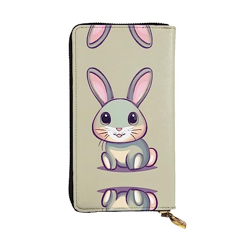 Leather Wallet 7.48 x 4.13 in - Stylish and Durable Wallet for Women with Multiple Compartments and Zipper Design Cute little bunny Prints
