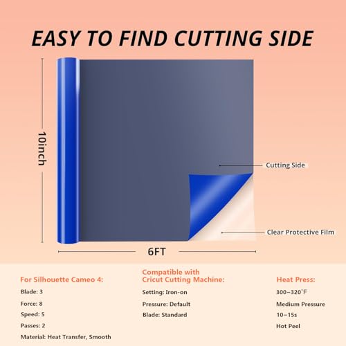 Image of HTVRONT Puff Vinyl Heat Transfer - 10 inch x 6ft Blue Iron on Vinyl Roll for T Shirts, 3D Puff HTV Heat Transfer Vinyl Compatible with Cricut Cutting Machine- Easy to Cut & Weed & Transfer (Royal Blue)