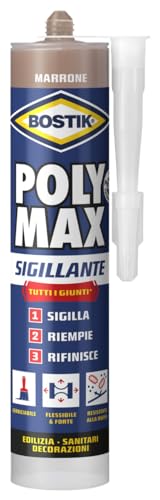 Bostik Poly Max Sigillante Marrone - Sigillante Universale Permanentemente Elastico E Verniciabile, Non Ritira E Resiste Alla Muffa