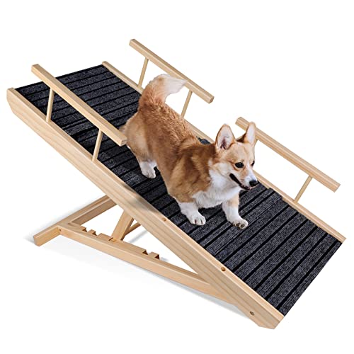 ZNM Hunderampe, Hundetreppe aus Holz, Tragbare Katzen Rampe für Bett Sofa, rutschfeste Haustiertreppe Bis zu 100 Pfund Tragkraft （60cm）