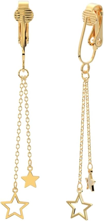 Aloha Earrings Non Pierced Clip On Double Chains with Star Ends Dangling Earrings - Image 2