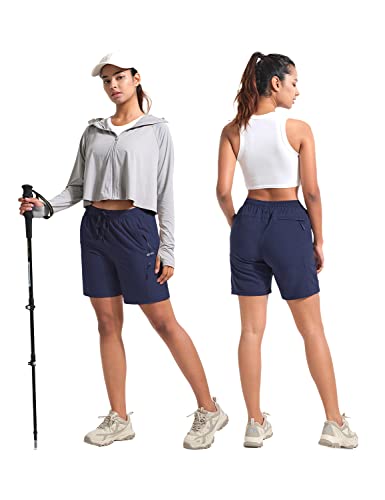 Bvvu Women's Hiking Cargo Shorts Lightweight 7" Summer Shorts For Women Quick Dry Athletic Casual Travel With Pockets Navy Blue #TOP5