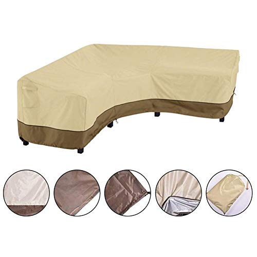 LZQpearl Copertura Protettiva Divano Angolare, L-Shape Copertura per Mobili da Giardino, Beige & caffè, Protezione per Qualsiasi Tempo (210D Oxford Fabric,Left)