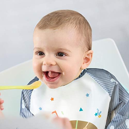 ANGOLIO Animal long sleeve bib 5P Waterproof Long Sleeved Bibs for Babies Toddlers Unisex Feeding Apron Stain & Odor Resistant Bibs for Infant Boys Girls 9-36 Months