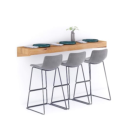 MOBILI FIVER, Barra de Bar Evolution 180x40, Madera Rustica, Mesa Flotante para Bares y Restaurantes, Cocina, Made In Italy