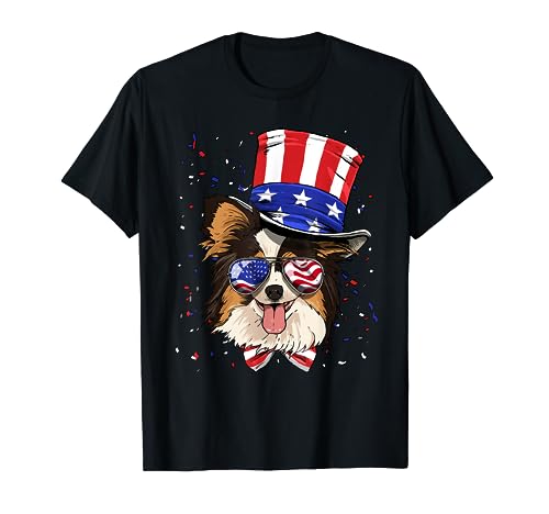 Papillon 4th of July American Dog USA Flag T-Shirt, Black
