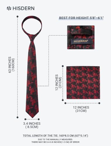Image of HISDERN Extra Long Ties for Men Classic Floral Tie and Pocket Square Elegant Silk Necktie Handkerchief Set Wedding Party