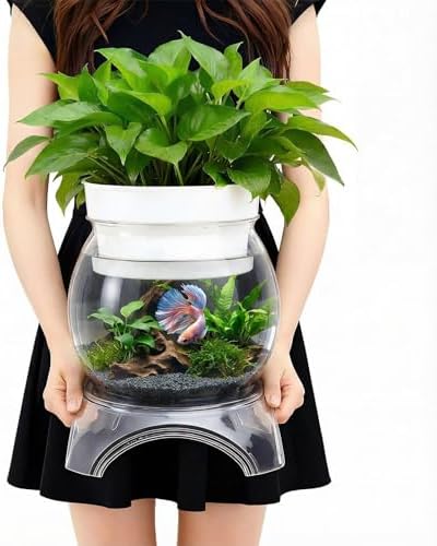 Geelin 1 Gallon Plastic Betta Fish Tank with Top and Base, Shatte...