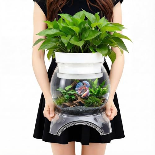 Geelin 1 Gallon Plastic Aquaponic Betta Fish Tank with Base