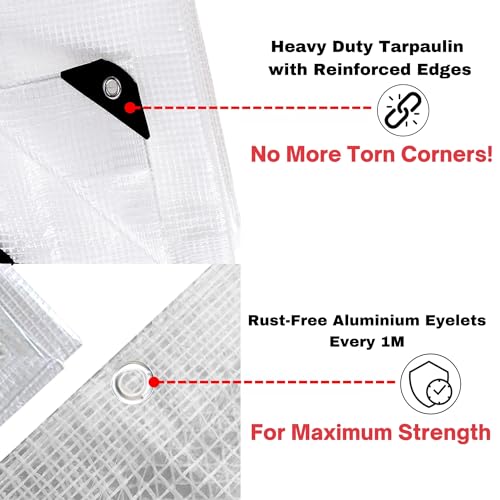 MYPURECORE Clear Waterproof Tarpaulin – Heavy Duty 100GSM Multi-Purpose Tarp – Ideal for Caravan, Garden, Car and Outdoor Protection – UV, Dust, Rain, Snow Resistant – Transparent Cover (5mx5m) - Image 2