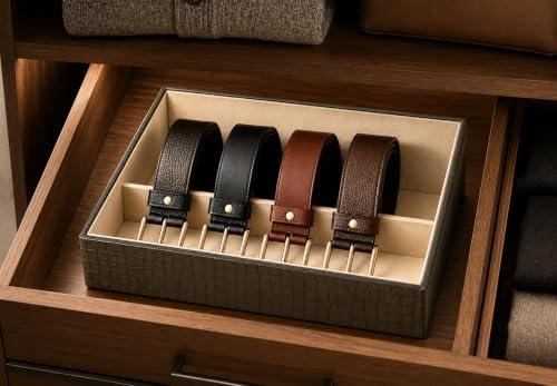 Image of La Trove 5 Slot Belt Organizer Display Tray for Men, Olive Green | Stackable tray keeps formal, casual and leather belts arranged neatly in wardrobe, closet, drawer, dresser or dressing table