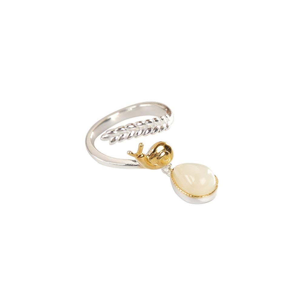 Vintage Estilo Chino S 925 Anillo De Plata Mujer Inlay Abierto Drop-Blanco En Forma De Caracol De Jade Regalo Creativo De Moda De Tendencia De Personalidad Temperamento Elegante