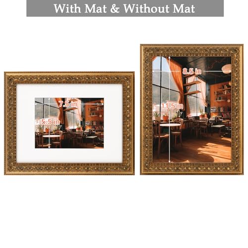 Image of Golden State Art, 9X12 Ornate Finish Photo Frame with White Mat for 6X8 Picture & Real Glass, Color: Bronze