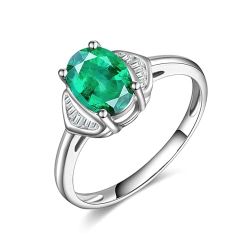 Calefee Anillos de compromiso de oro blanco para mujer, anillos de compromiso con esmeralda creada en laboratorio de 1,5 quilates y moissanita, oro real de 18 quilates, talla H 1/2-V 1/2, J 1/2, Metal
