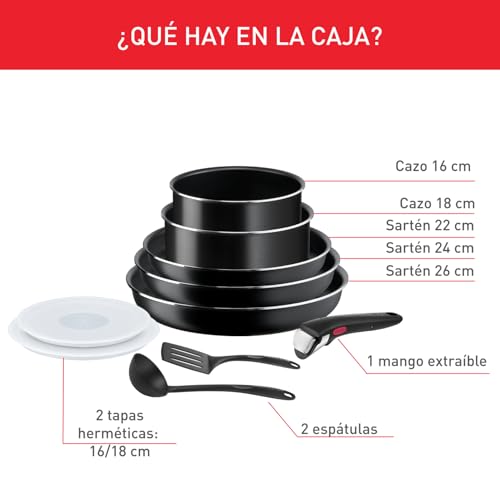 Miniatura 2 de Tefal Ingenio Easy On - Juego De 3 Sartenes 2 Cazos Mango Extraíble Accesorios, Sartenes Antiadherentes, Revestimiento Titanio, Thermo-Signal, Apto Lavavajillas Y Horno, No Apto Inducción