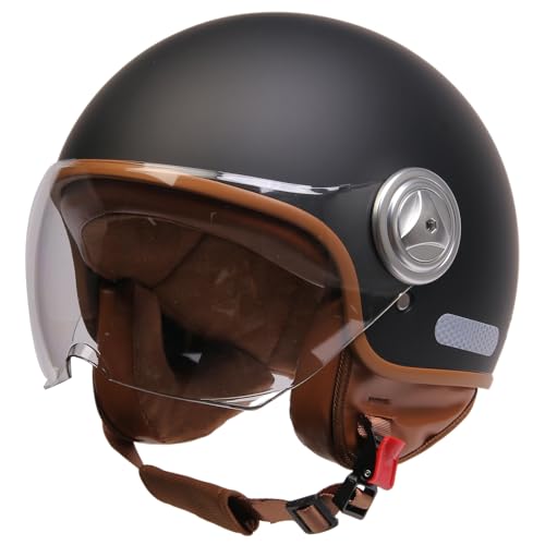 Men Women Open Face Motorcycle Helmet Aldult Retro German 3/4 Mot...