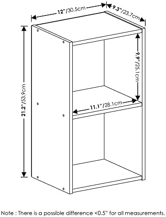 Furinno PASIR Book Shelf, 2-Tier Modern Bookshelf, Open Shelves Cube Bookcase, 9 x 12 x 21, Easy Assembly, Closed Back, for Living Room, Bedroom, Home Office, Plain White - 2